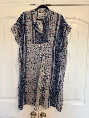 Mille Playa Caftan True Navy 100% Cotton One Size Dress Cover Up
